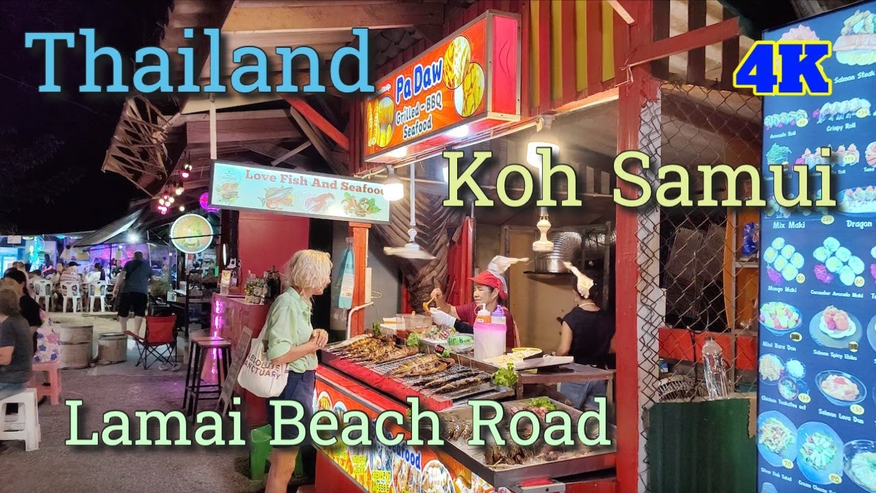 Exploring the Lively Lamai Beach Road and the Lamai Night Market in Koh Samui Thailand 4K #kohsamui