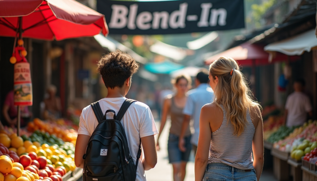 Travellers interacting with locals at vibrant Thai street market