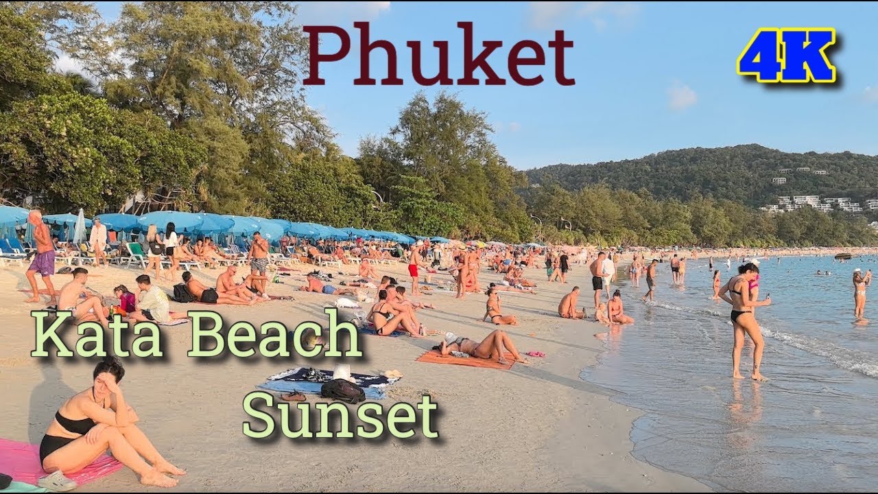 Kata Beach Sunset Walk 🌅 | Relaxing Stroll in Kata Beach Phuket Thailand | 4K Walking Tour #phuket